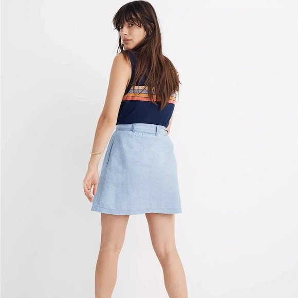 Madewell Denim Button-Front Tie Mini Skirt Size 00 - Picture 3 of 8